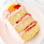 overhead view of a slice of Eggless Strawberry Lemonade Cake