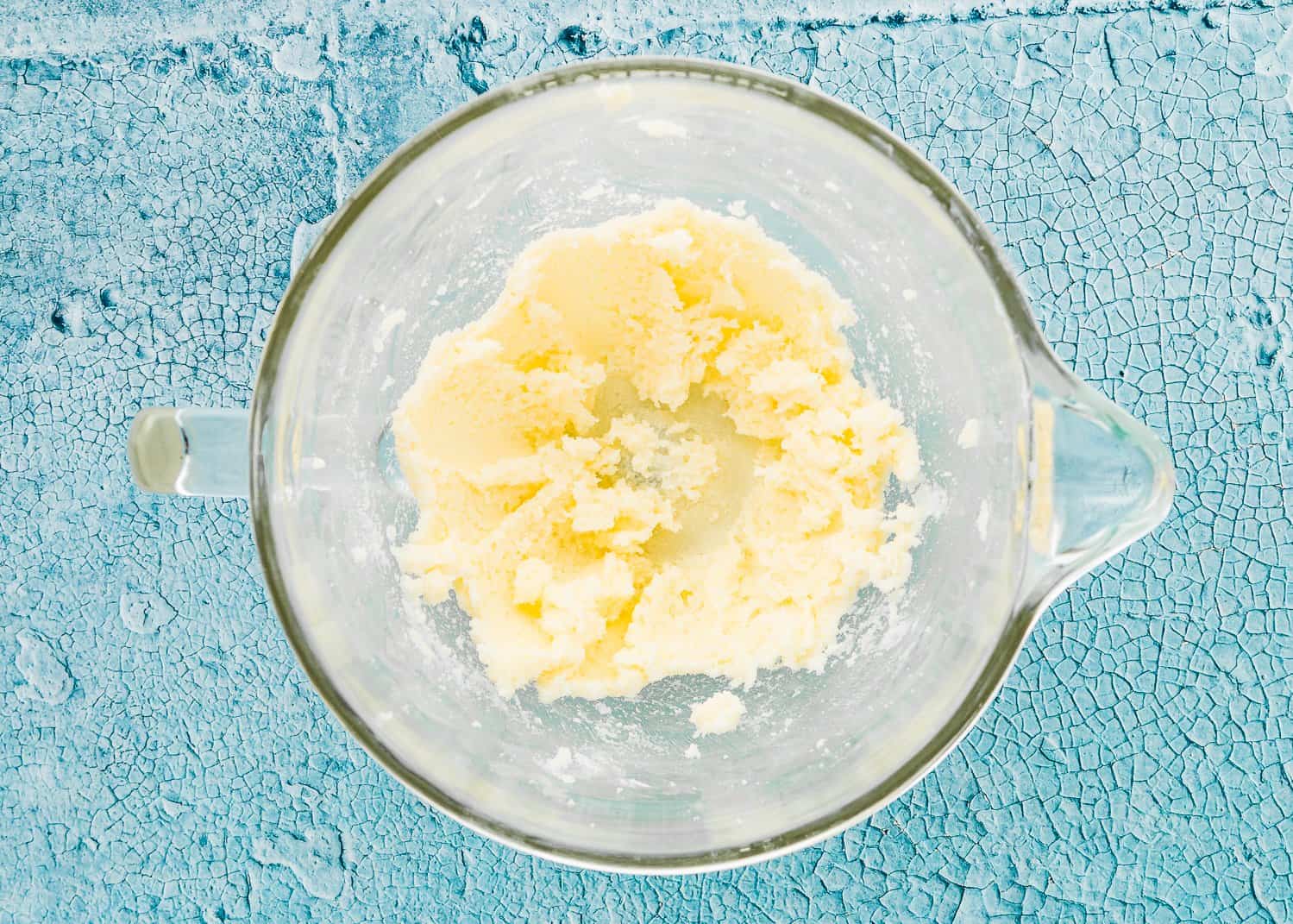 creamed butter and sugar in a stand mixer bowl.