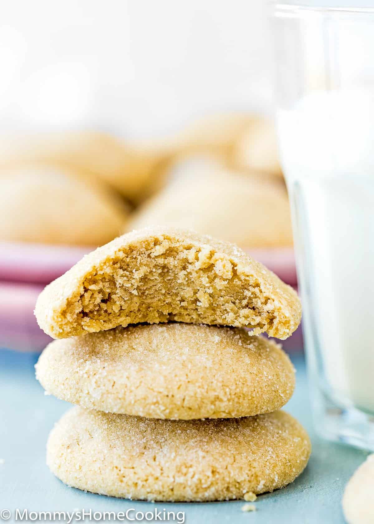 Easy Eggless Brown Sugar Cookies stack showing inside texture