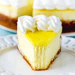 lemon cheesecake slice on a plate.