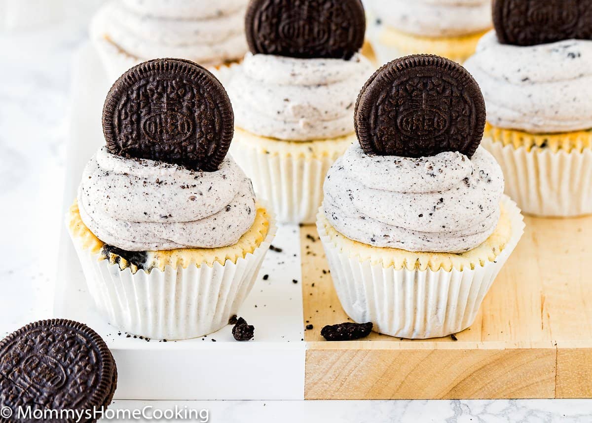 eggless oreo cupcakes with oreo buttercream and a oreo cookie on top