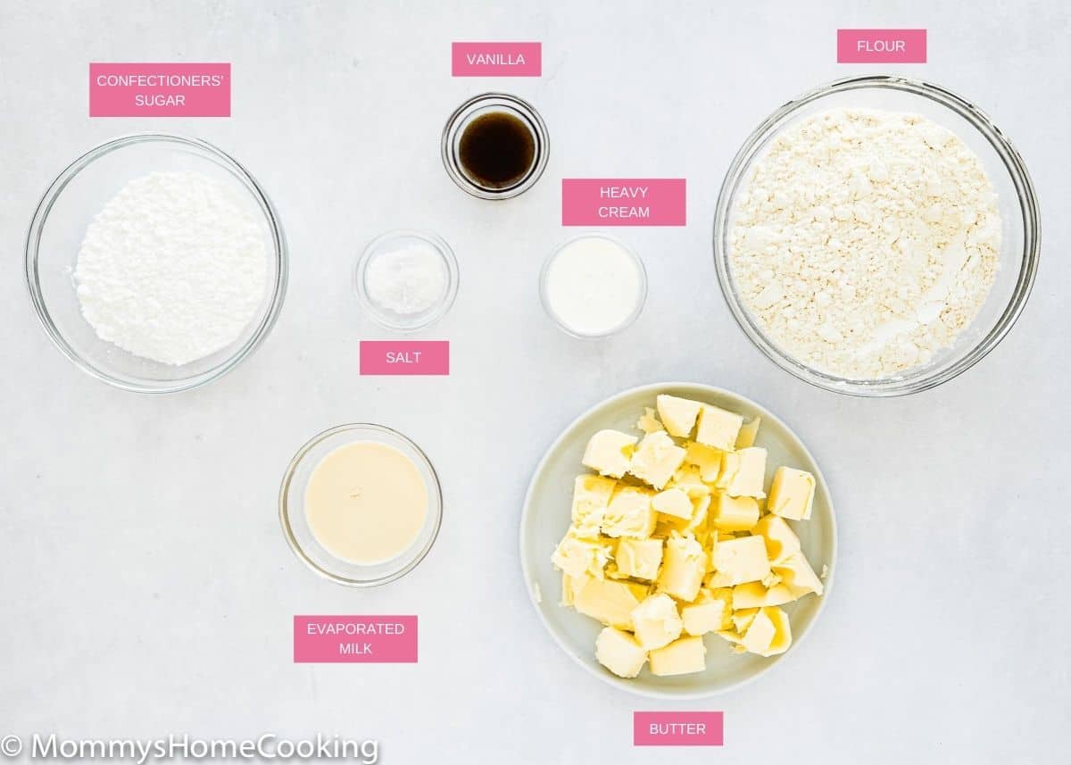 Ingredients needed to make egg-free tart crust with name tags. 