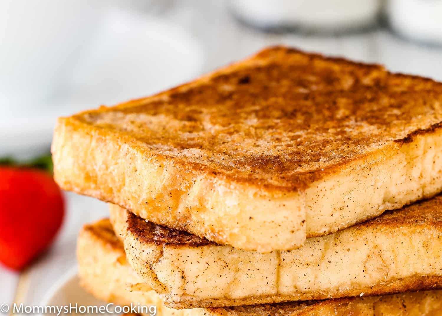 fried eggless french toasts stack.