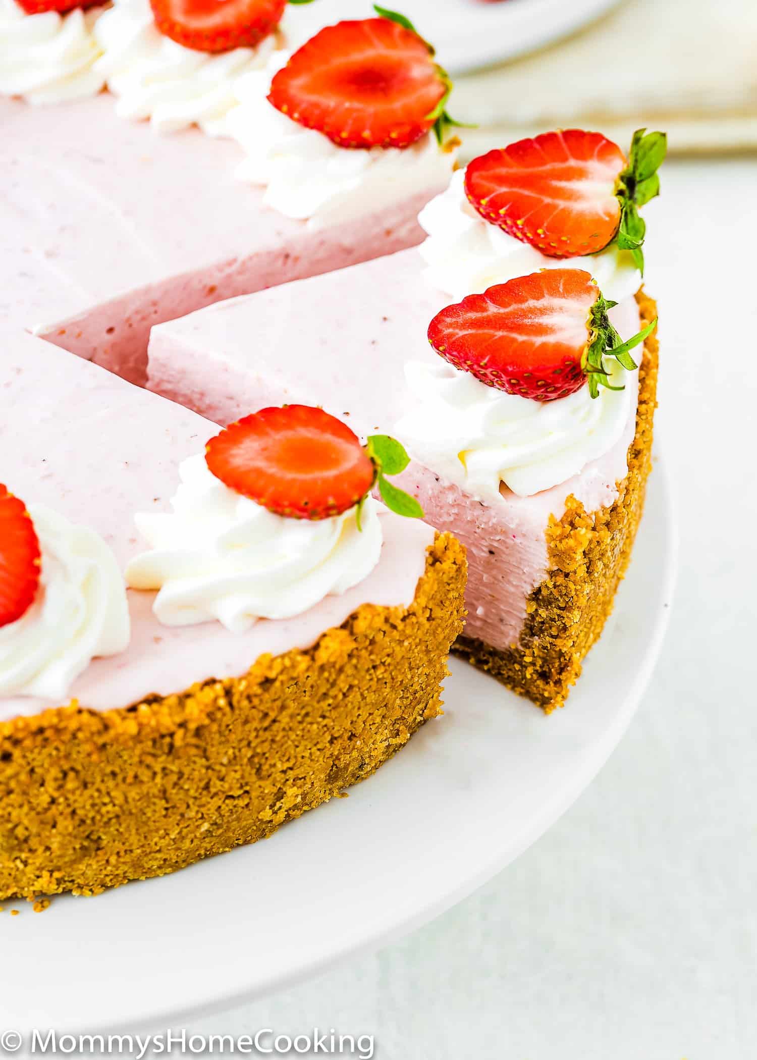 Best No-Bake Strawberry Cheesecake sliced.