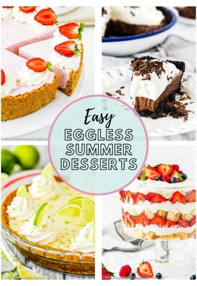 4 egg-free desserts for summer photo collage with descriptive text.