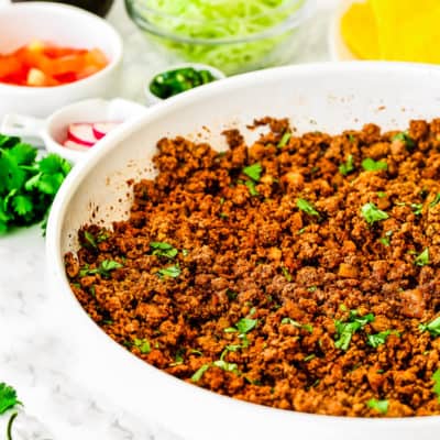 Mexican Style Ground Beef for Tacos in a skillet