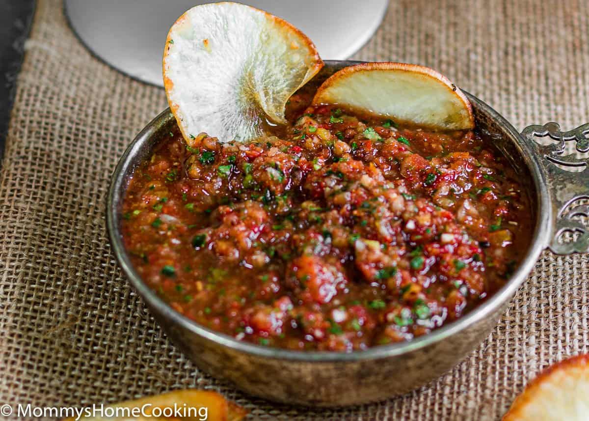 fresh salsa in a bowl with yucca chips