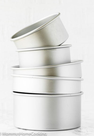 stack of cake pan ob a marble surface