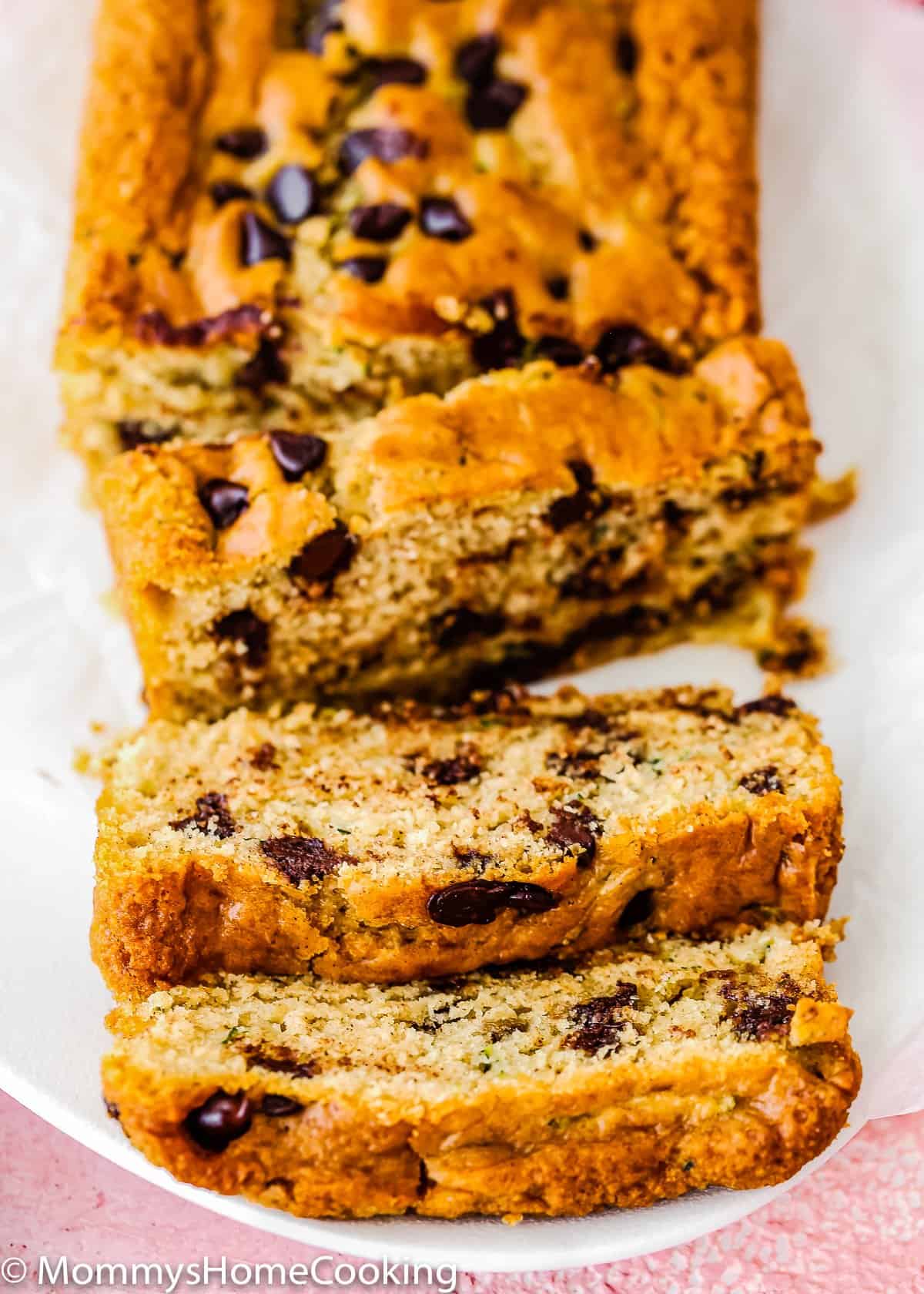 eggless zucchini bread with chocolate chips slices 