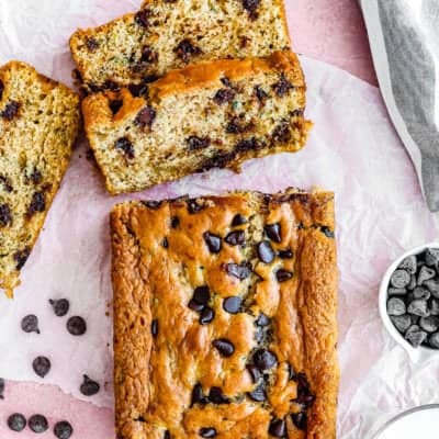 sliced of eggless zucchini bread with chocolate chips