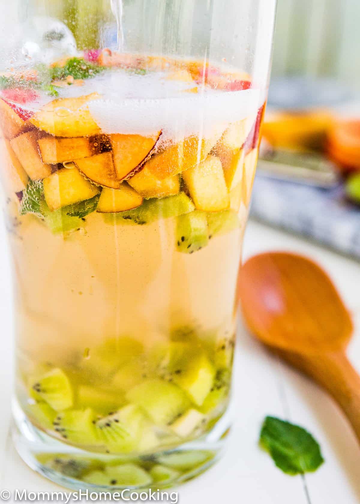 glass pitcher with white sangria