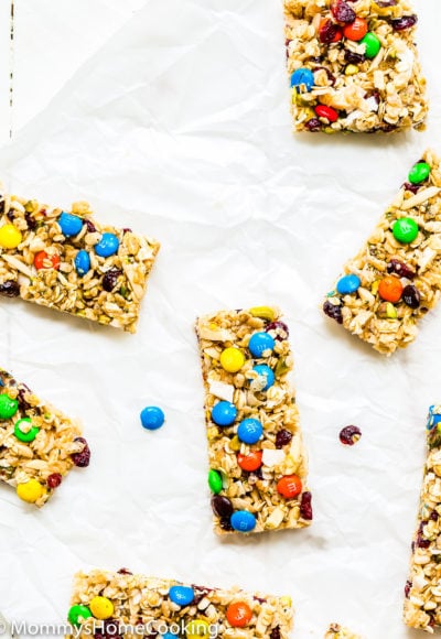 no-bake protein snack bars over a piece of parchment paper