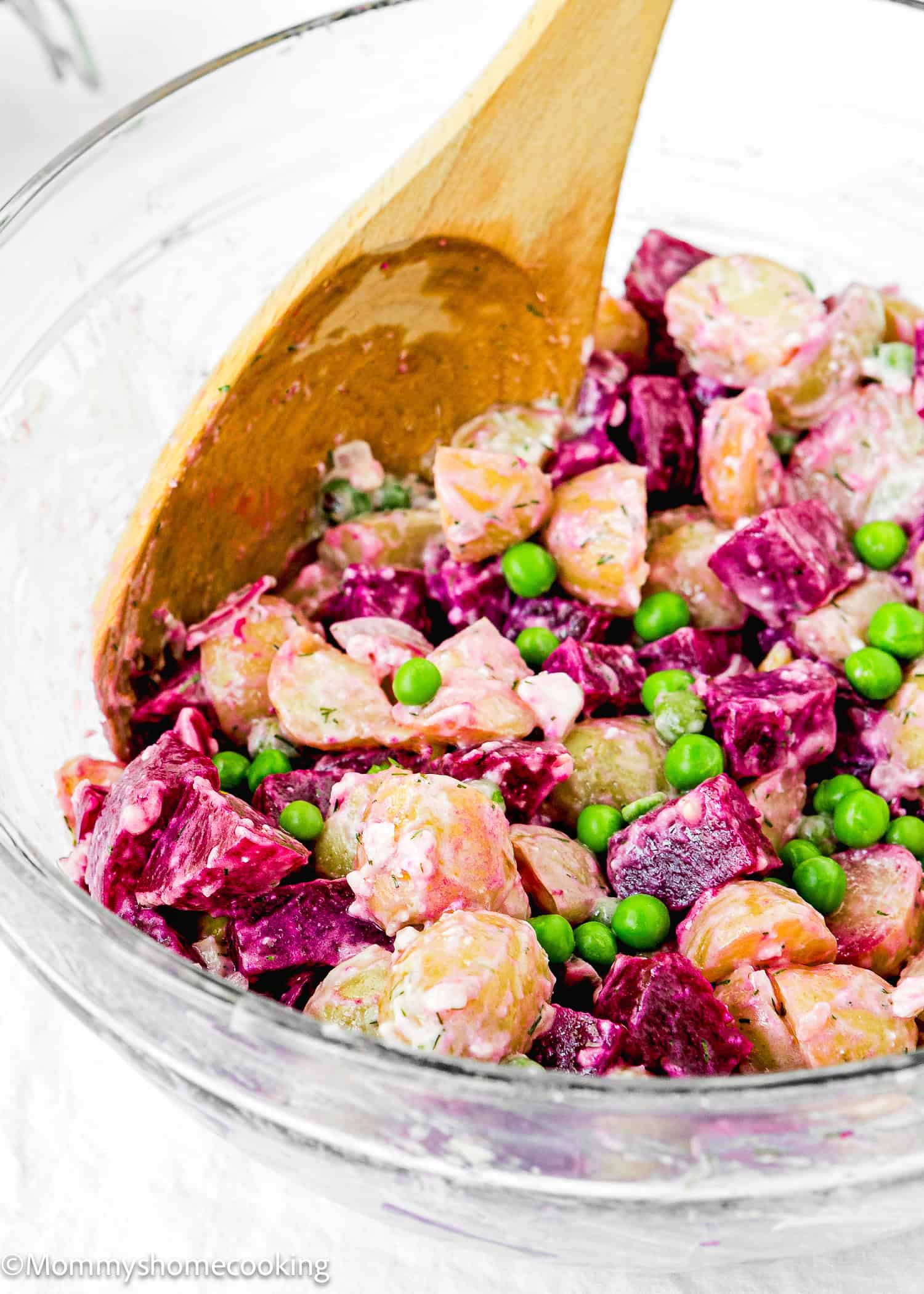 Venezuelan Potato and Beet Salad in a bowl. 