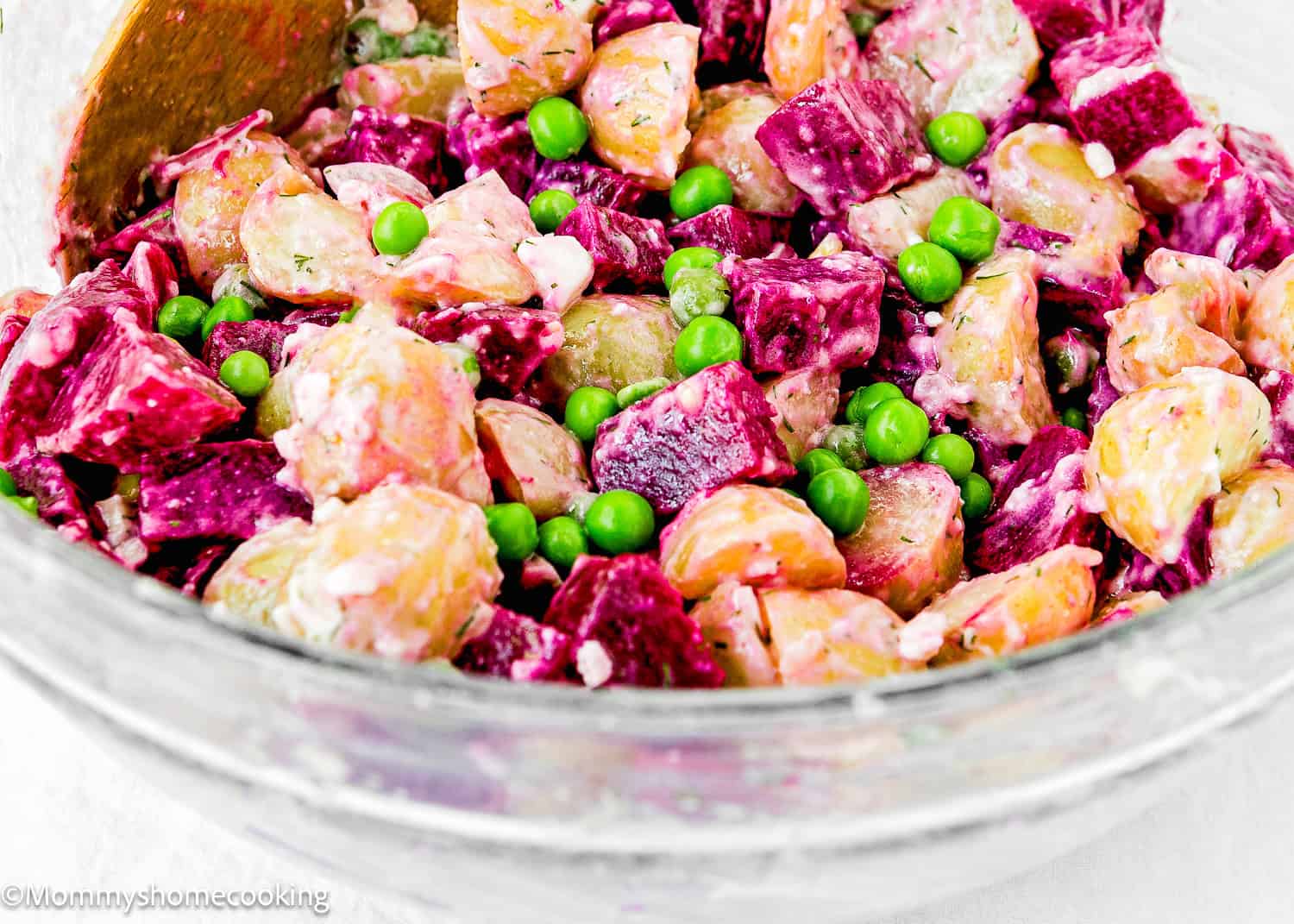 Venezuelan Potato and Beet Salad in a bowl.