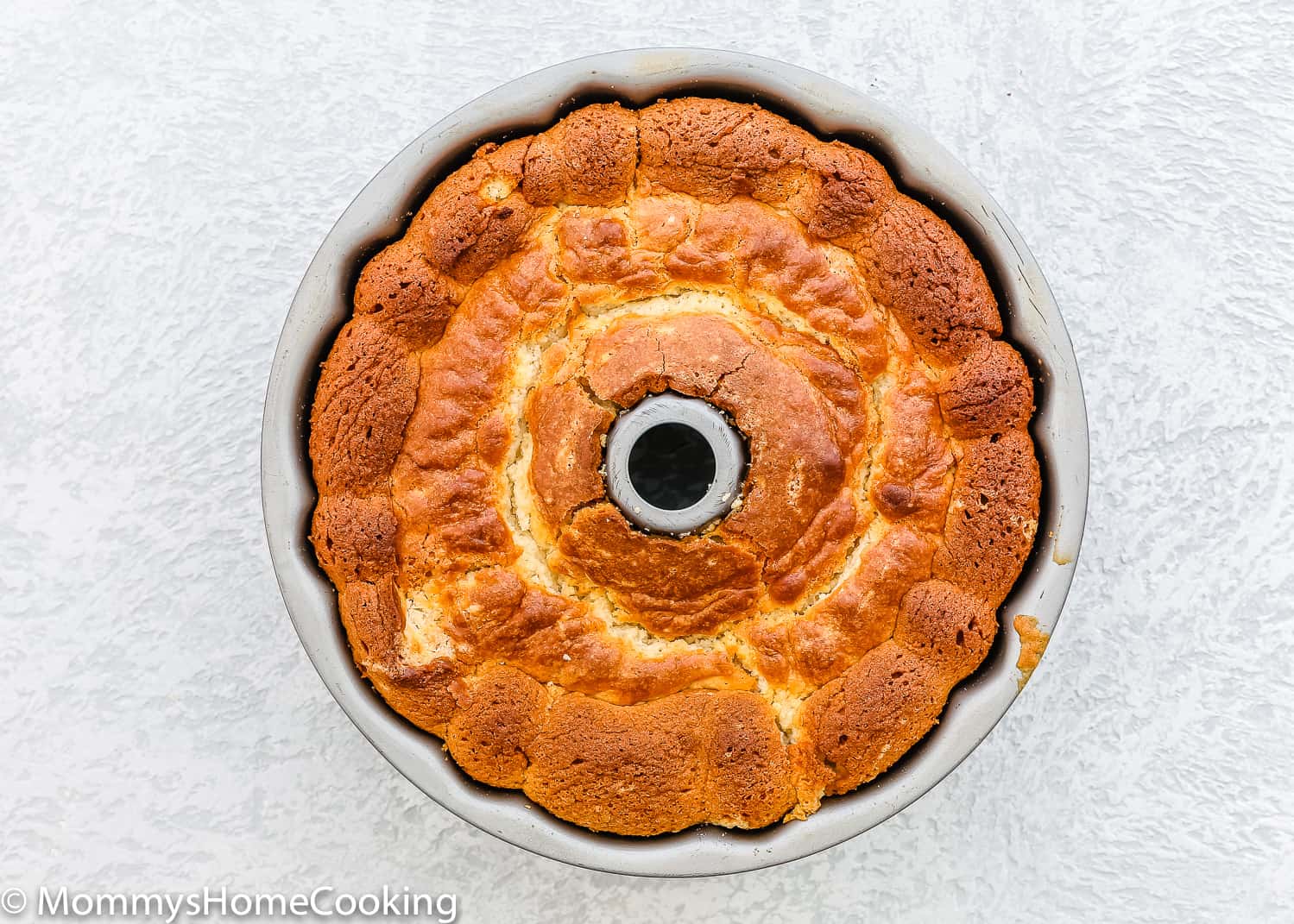 baked Eggless Vanilla Pound Cake in a bundt pan.