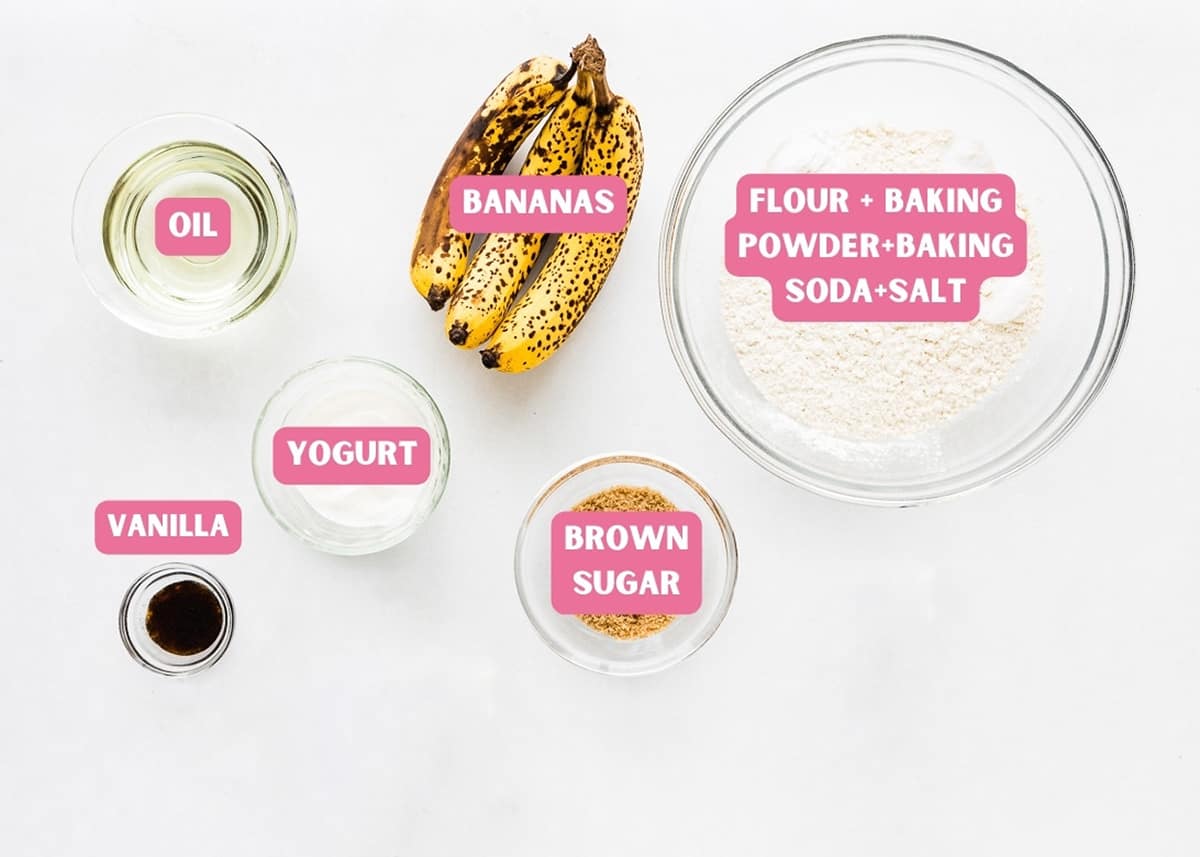 eggless Banana Muffins ingredients with name tags