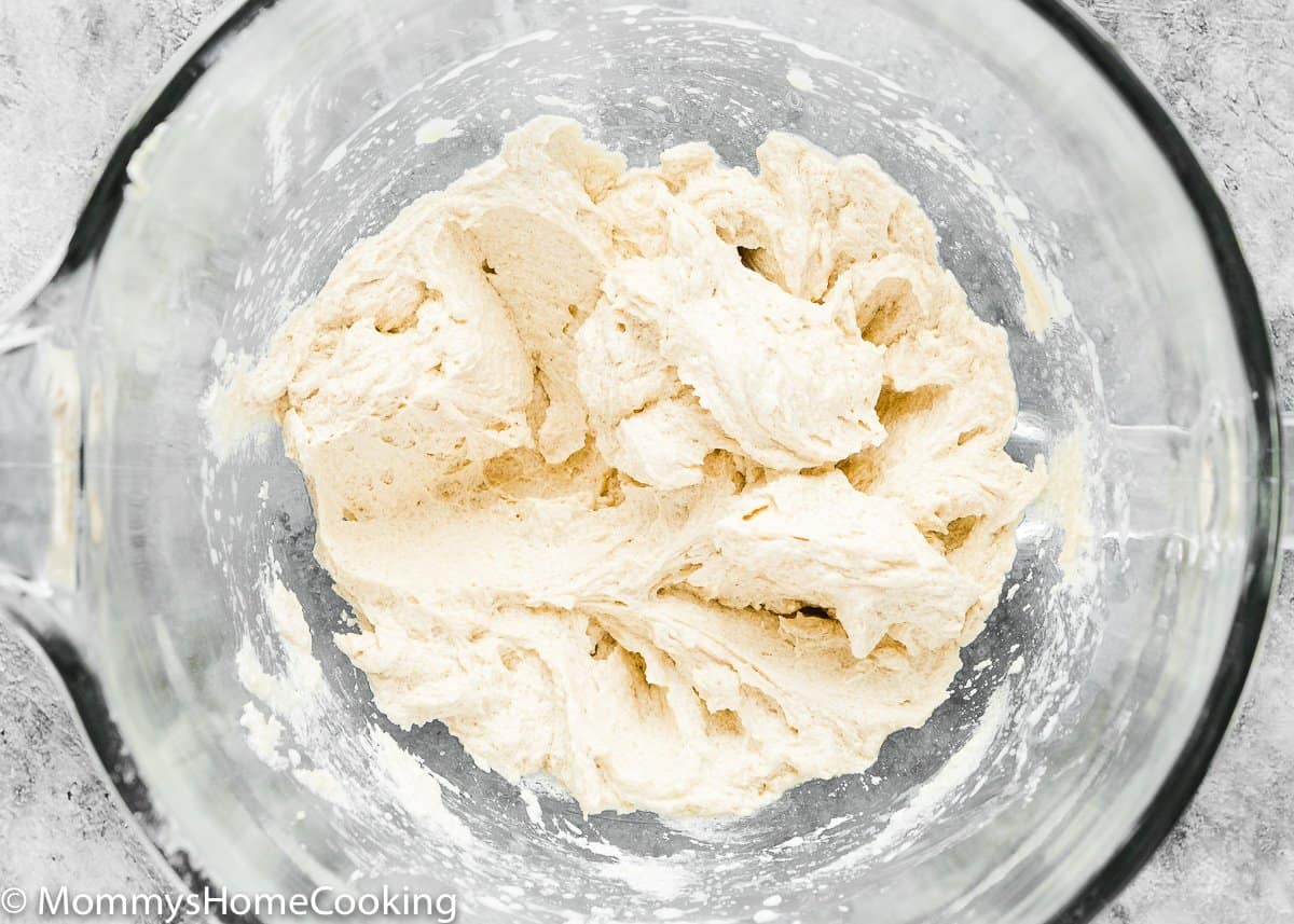 butter, white sugar and brown sugar cream together in a mixing bowl.