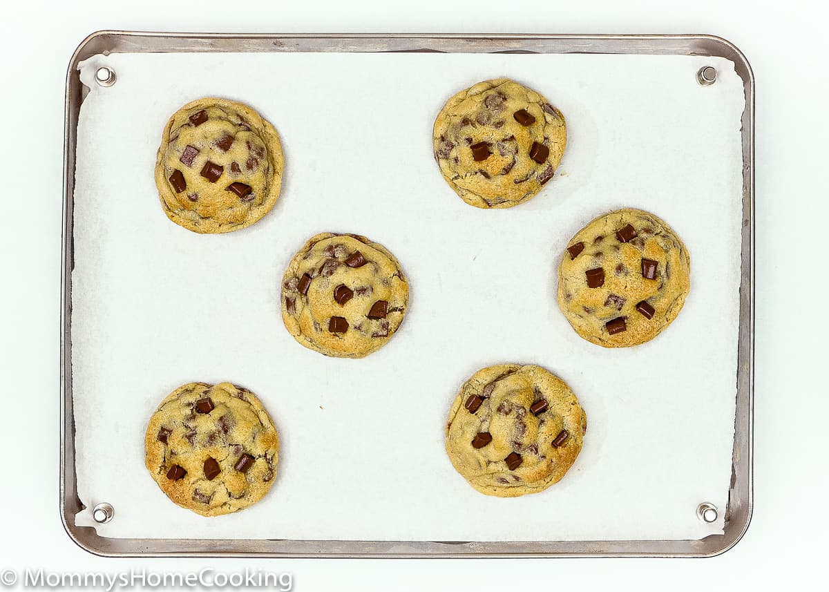 Eggless Chocolate Chip Cookies on a baking tray