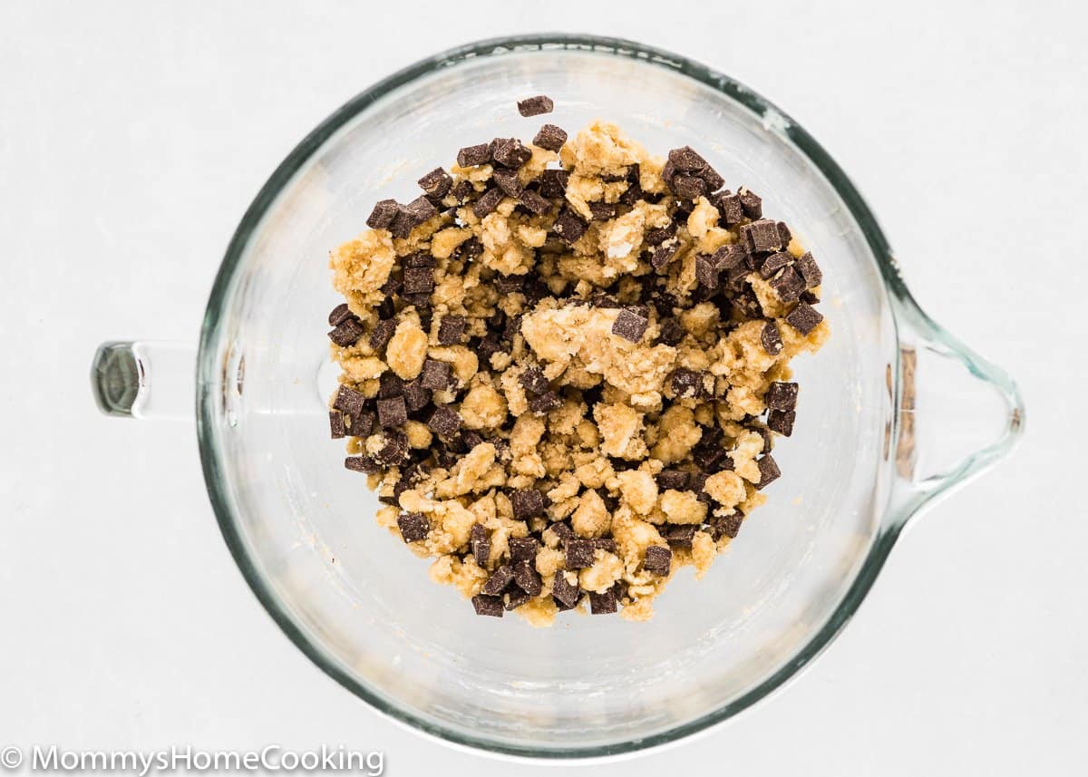 Eggless Cookie dough with chocolate chips in a bowl.