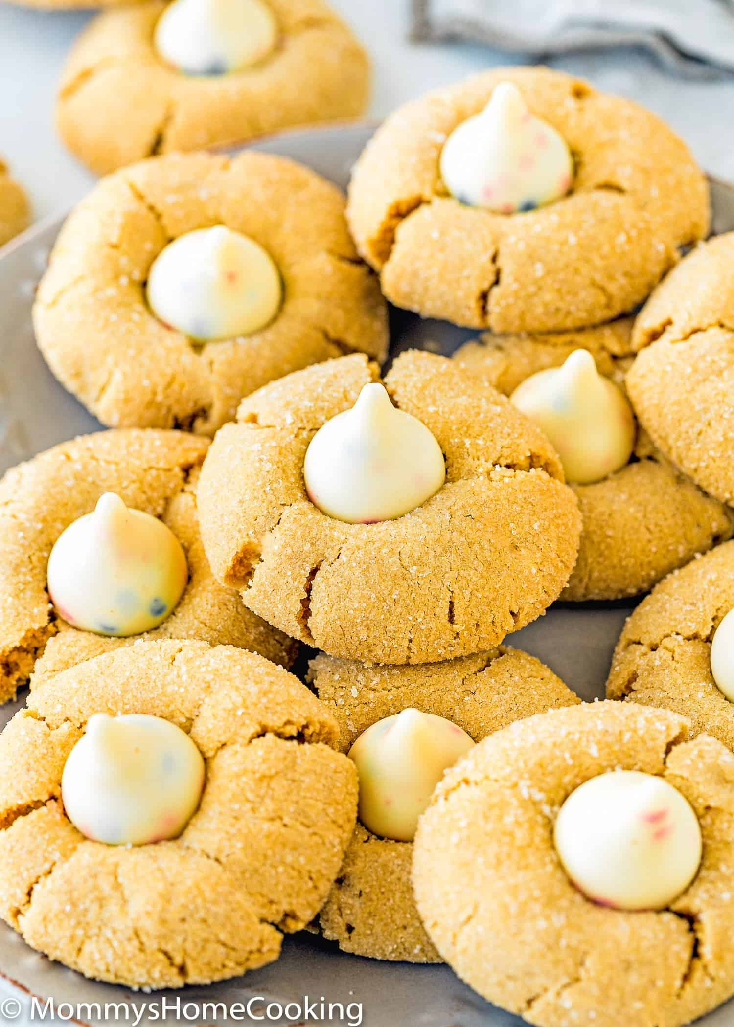 egg-free peanut-free Peanut Butter Blossom Cookies closeup