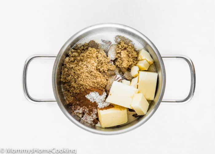 pecan pie topping ingredients in a saucepot