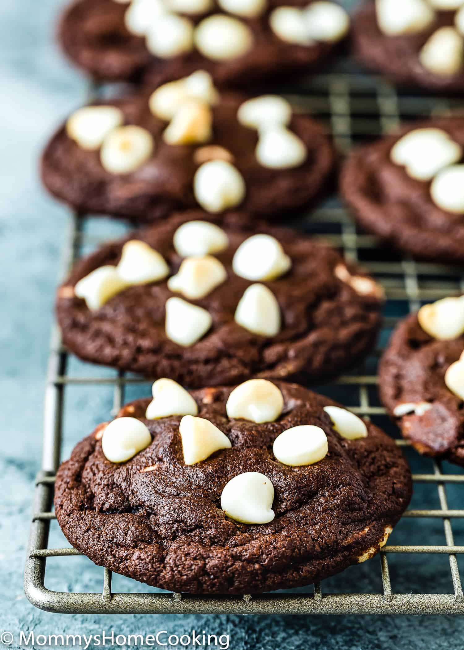 egg-free White Chip Chocolate Cookies with white chips on top