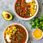 two bowls with Healthy Low Carb Turkey Chili