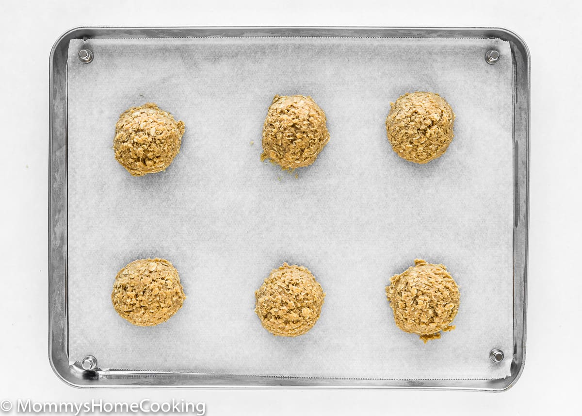 eggless oatmeal cookies dough in a baking tray.