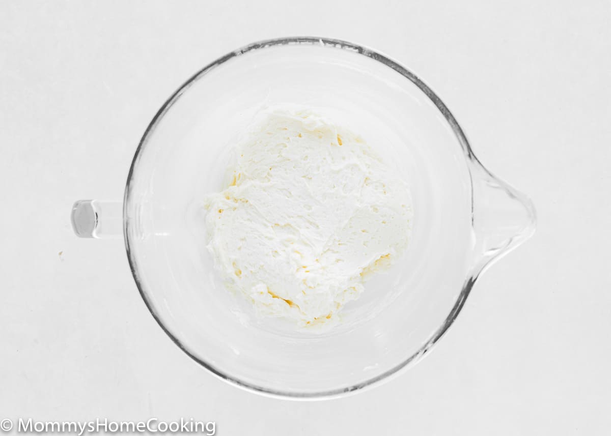 eggless marshmallow cream filling in a mixing bowl.