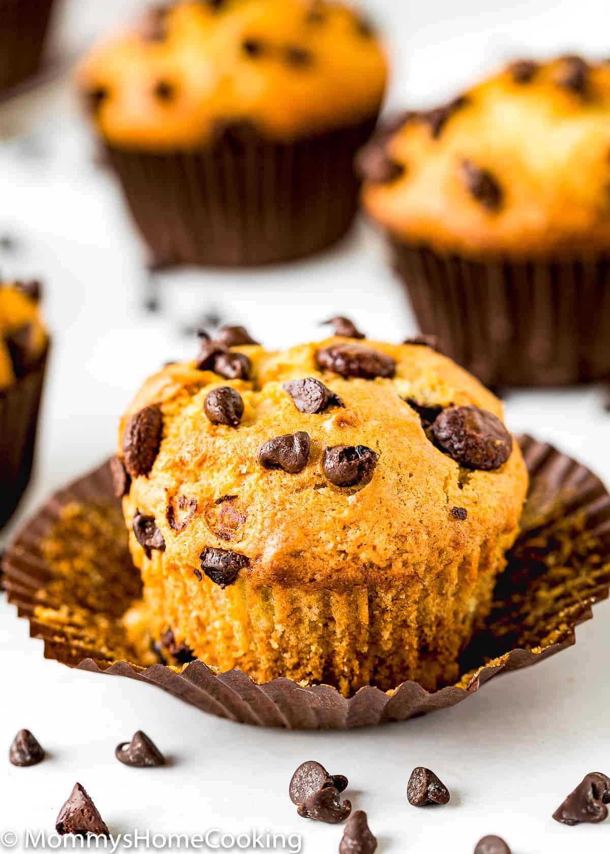 one Eggless Banana Chocolate Chip Muffin showing exterior texture.