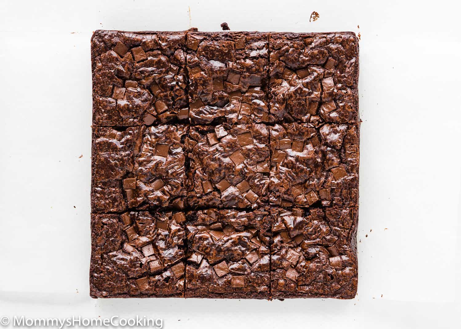 brownies without eggs cut into squares.
