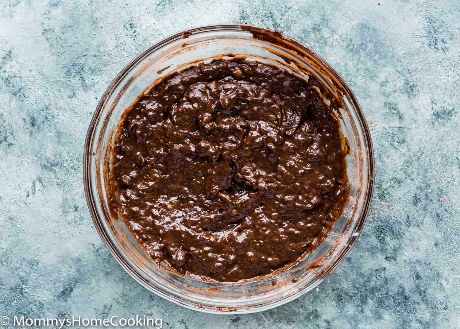 Egg-Free Chocolate Banana Bread batter in a bowl.