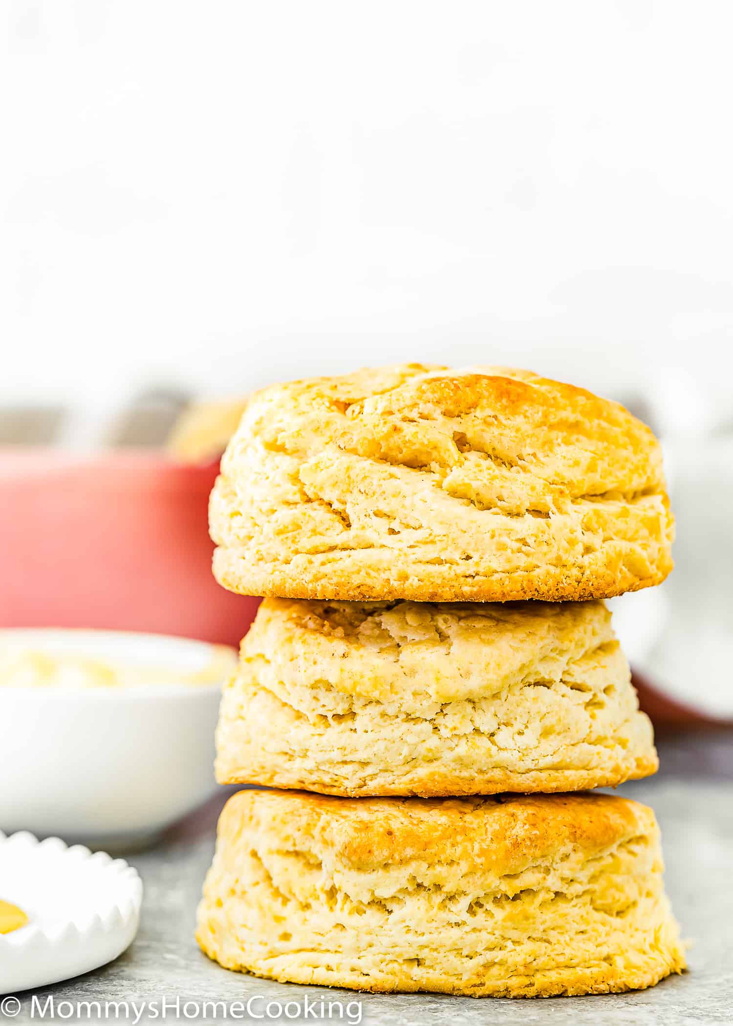 Stack of three egg-free homemade biscuit.