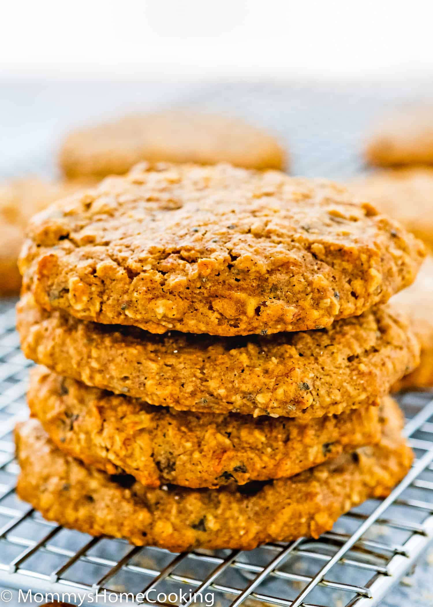 Dairy-Free & Egg-Free Healthy Breakfast Cookies stack over a cooling rack.