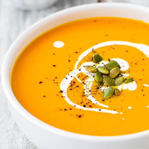 Easy and Simple Pumpkin Soup in a bowl.