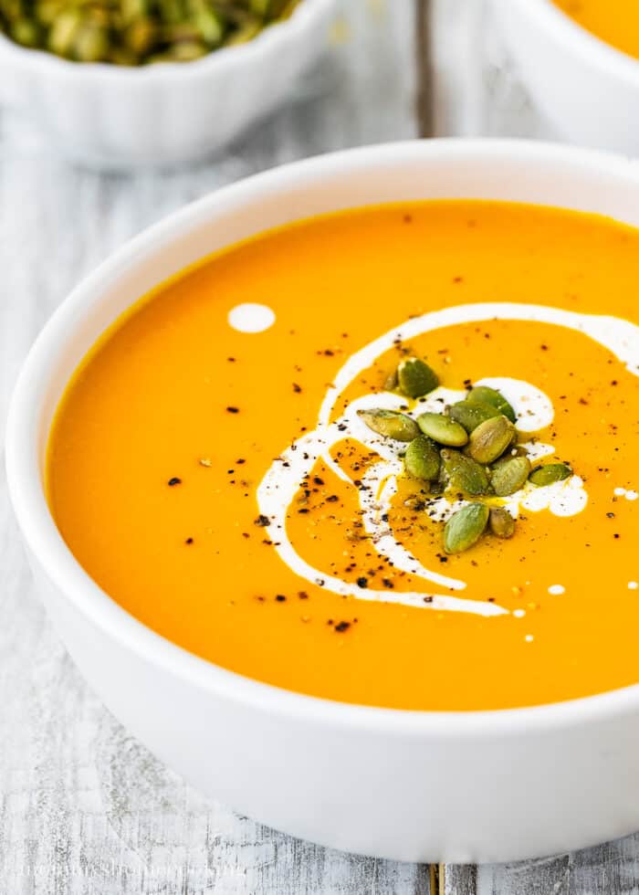 Easy and Simple Pumpkin Soup in a bowl.