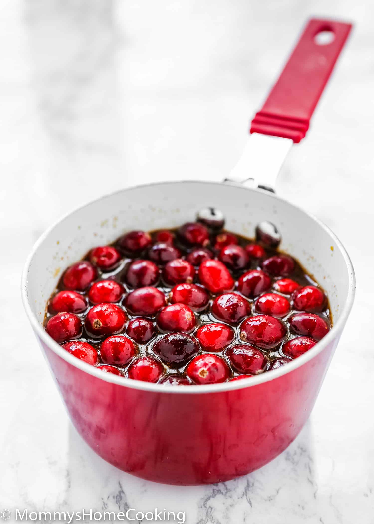 Cranberry Honey sauce in a small pot.