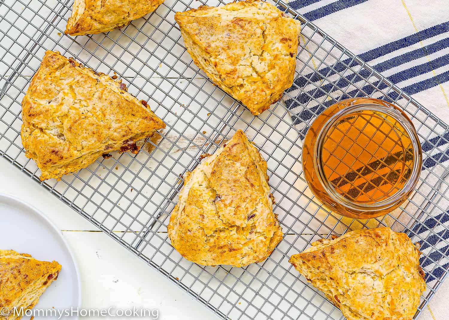 Eggless Bacon Cheddar Scones on a cooling rack.