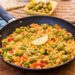 Vegetarian Paella with loads of fresh vegetables and traditional Spanish spices.