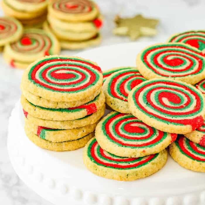 Eggless Icebox Christmas Pinwheel Cookies.