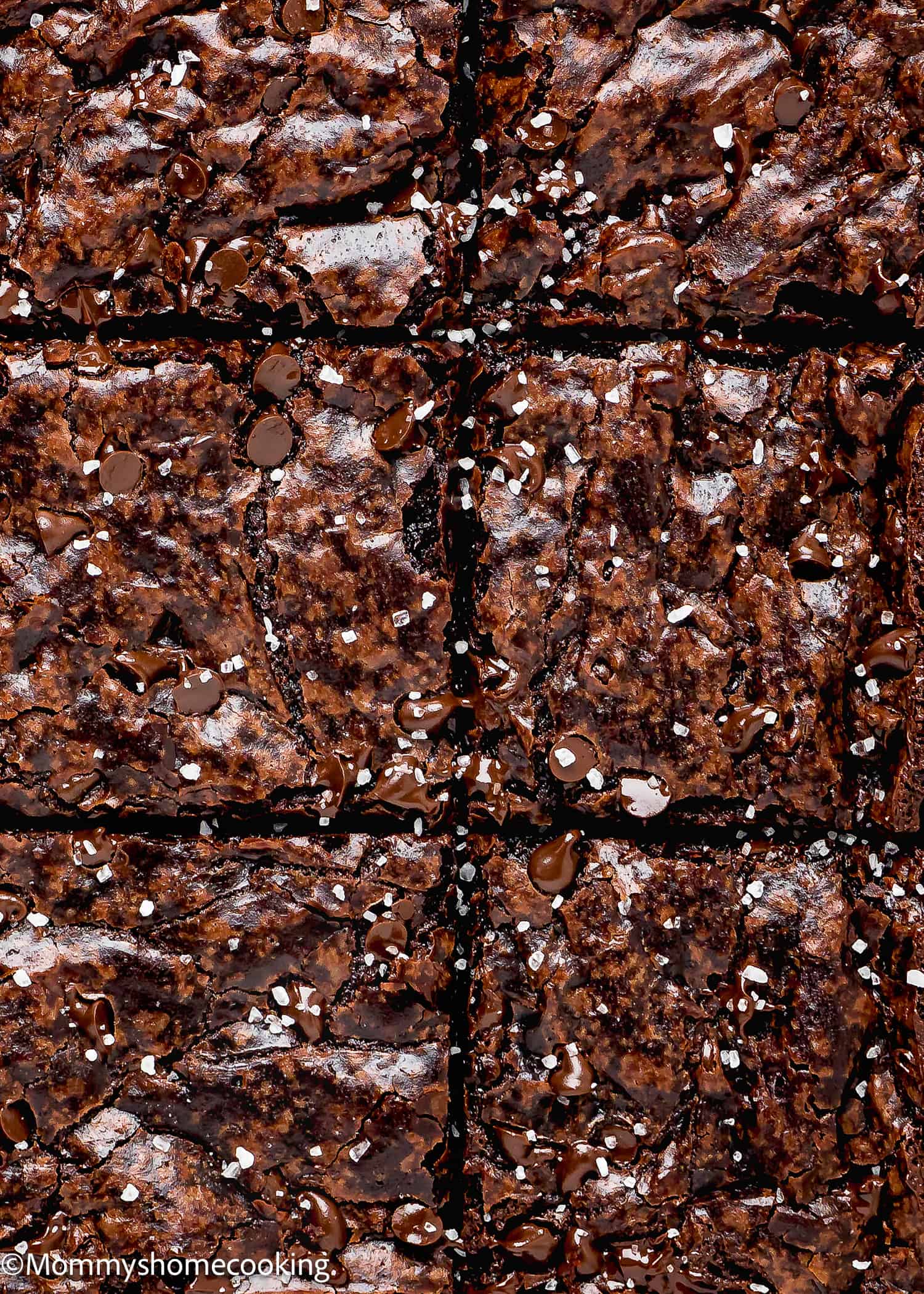 A close up of a square of boxed brownies made without eggs.