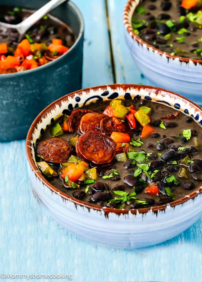 Venezuelan Black Bean Soup (Sopa de Caraotas) in a bowl garnished with cilantro.