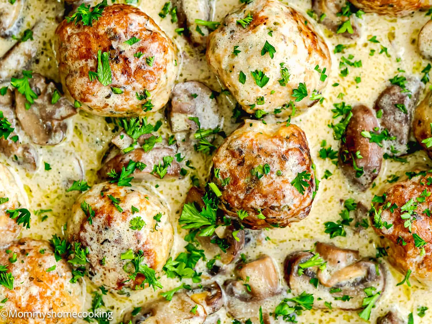 egg-free meatballs with creamy sauce. 