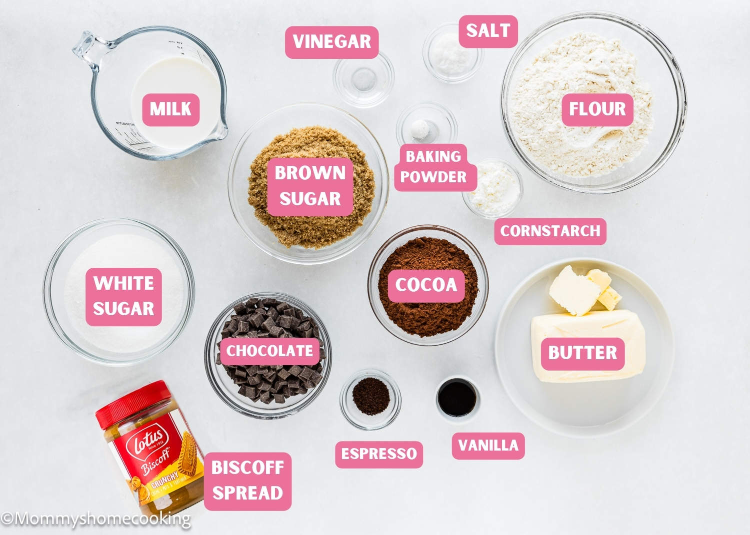 Ingredients needed to make Biscoff Cookie Butter Brownies.