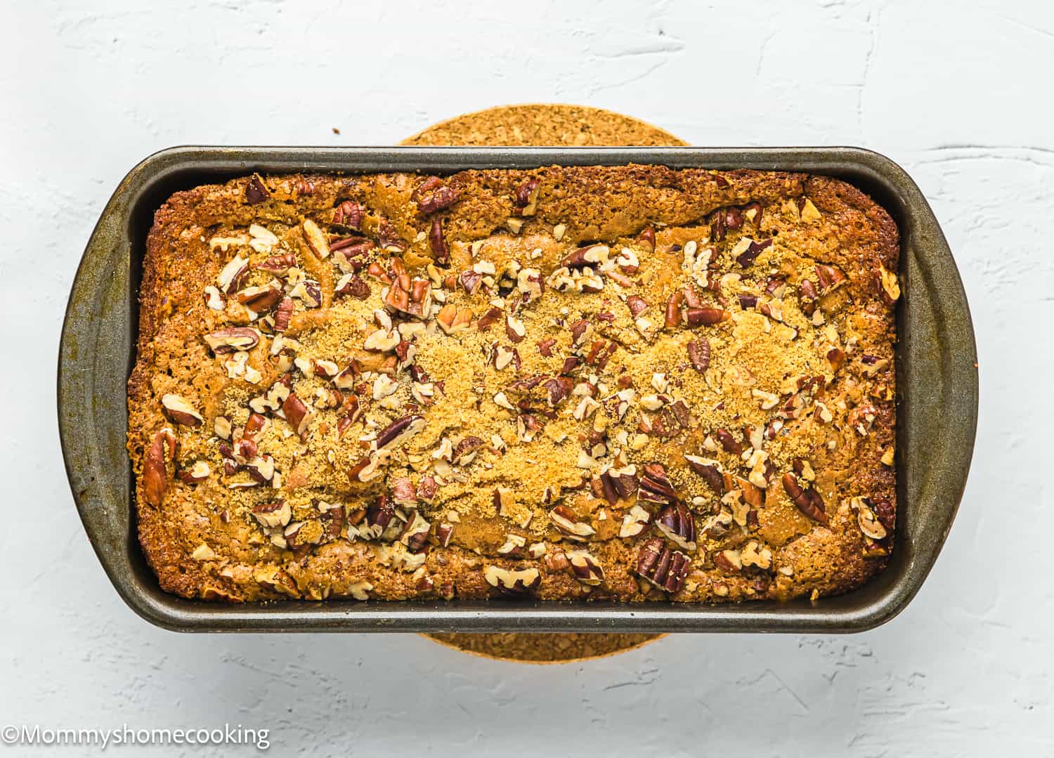baked Easy Banana Nut Bread Without Eggs in a loaf pan.