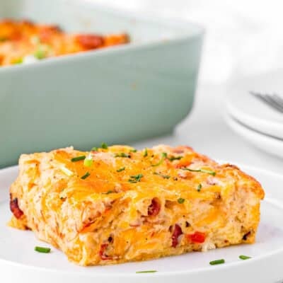 a slice of Breakfast Casserole Without Eggs on a plate.