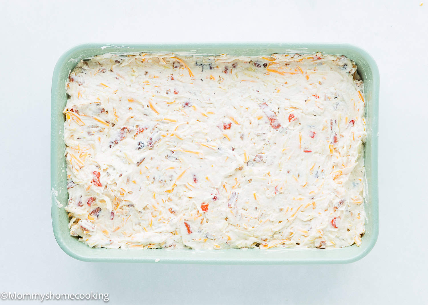 overhead view of a unbaked Breakfast Casserole Without Eggs.