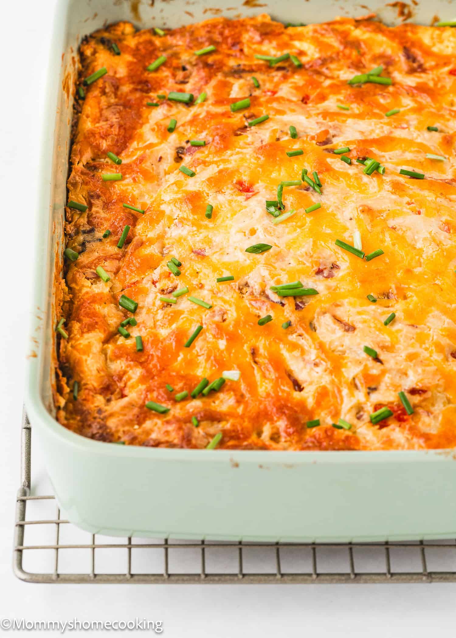 Baked Breakfast Casserole Without Eggs on a cooling rack.