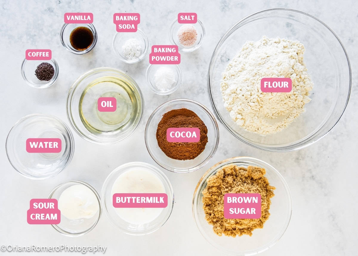 Ingredients needed to make Easy Chocolate Whoopie Pies (Egg-Free) with name tags.