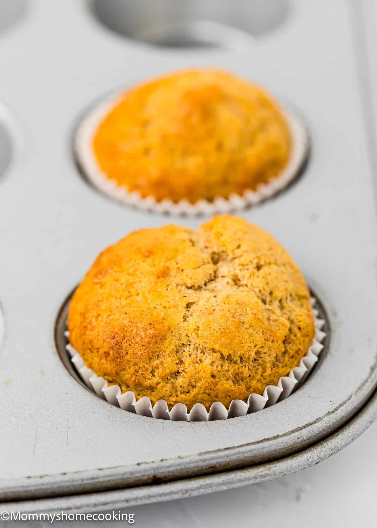 Healthy Egg-Free, dairy-free and Vegan Mini Banana Muffins in a muffin tin.